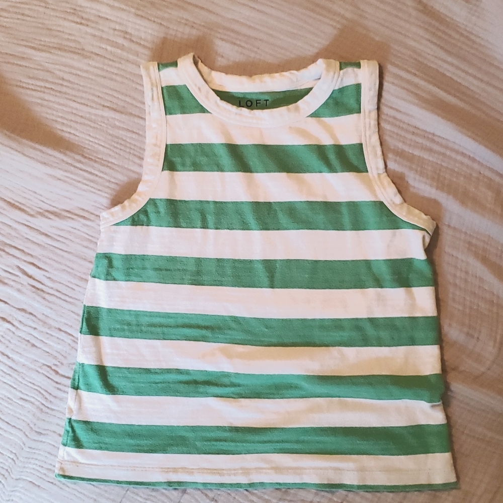 LOFT green and white stripe tank top